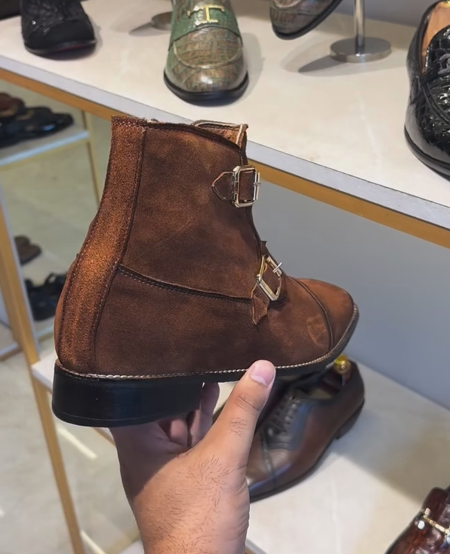 Tan Calf Suede Double Monk Boots