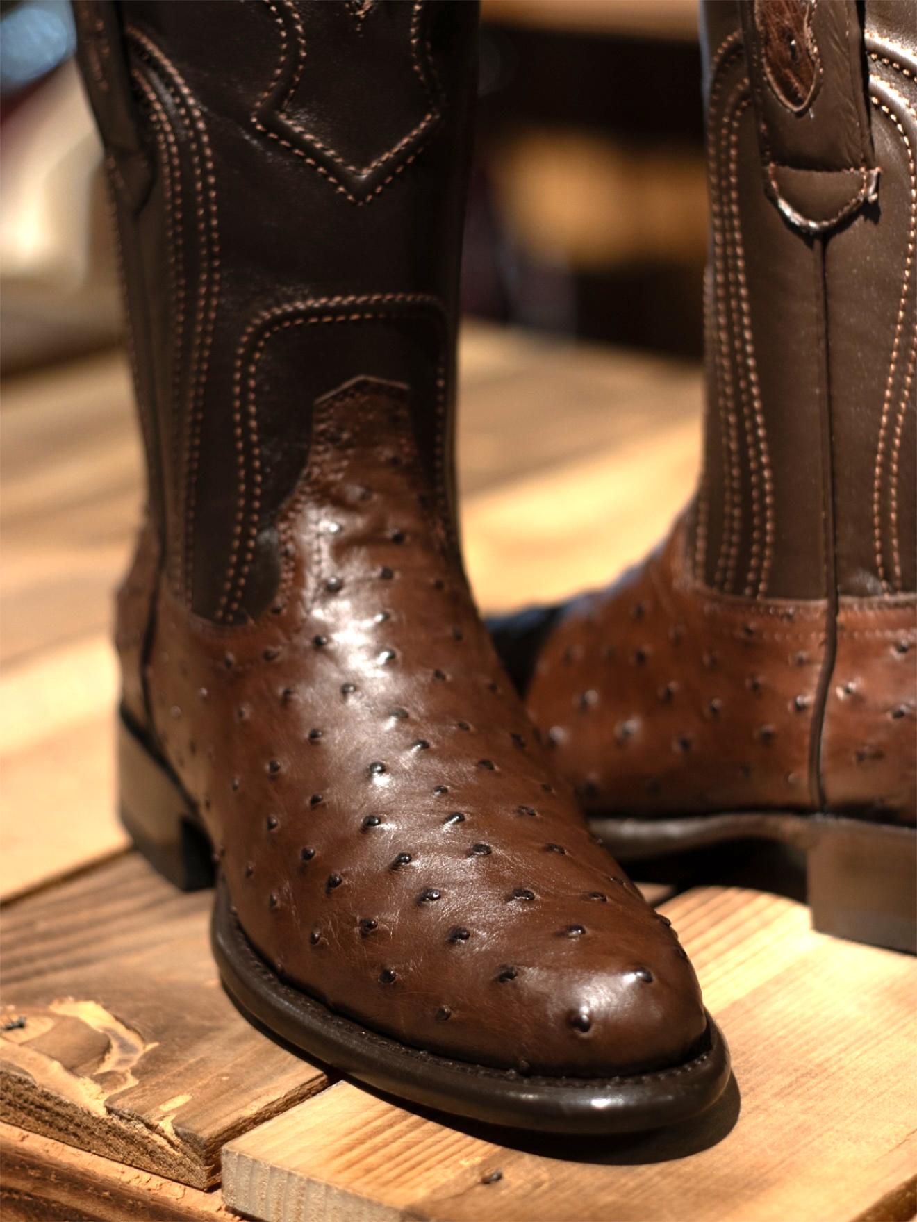 Altos Men's Genuine Full Ostrich Roper Toe Boots