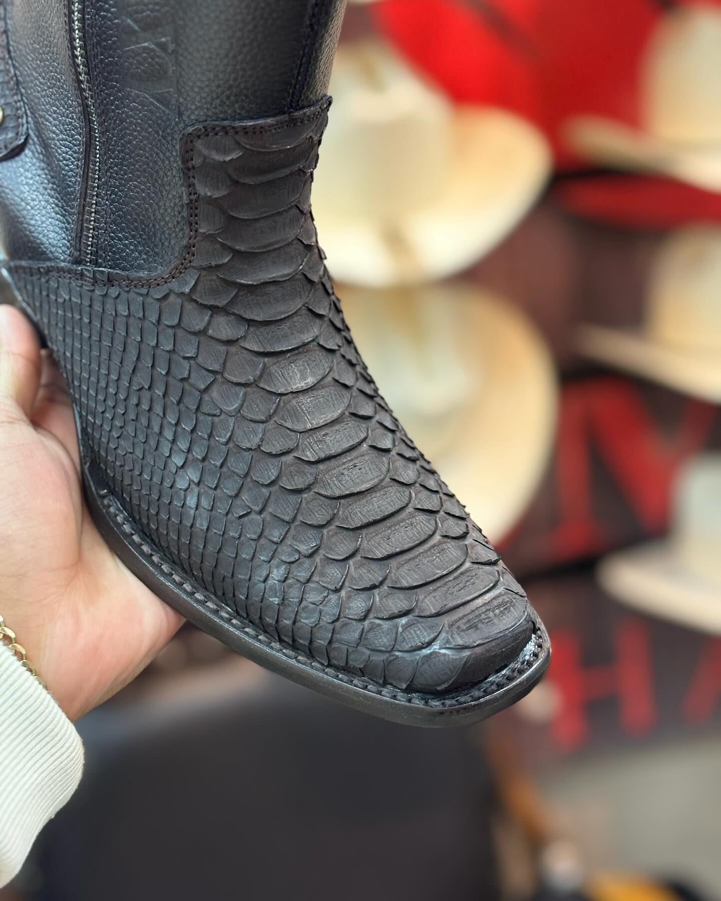 Men's Python-Print Cowboy Boots With Dual Zippers