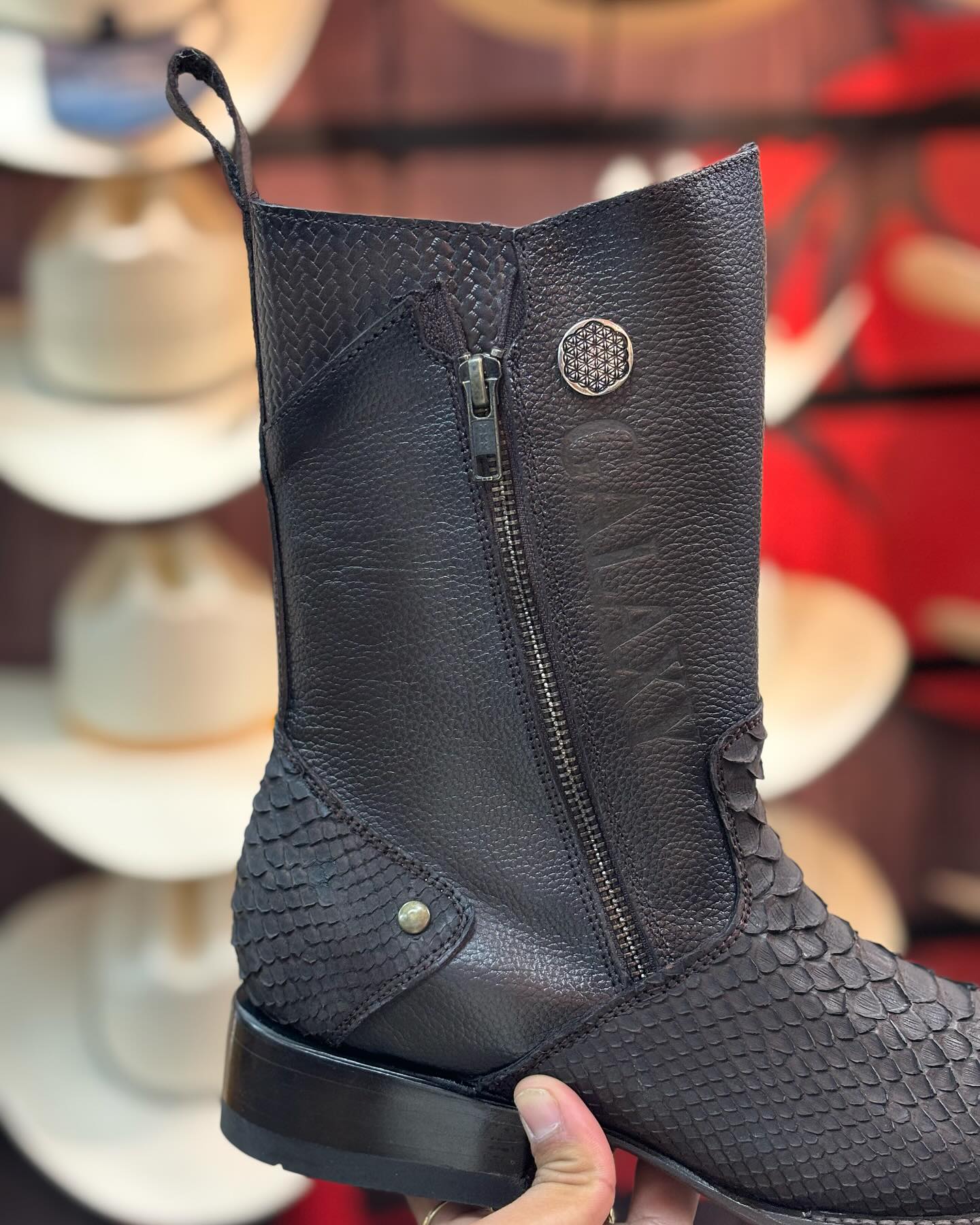 Men's Python-Print Cowboy Boots With Dual Zippers