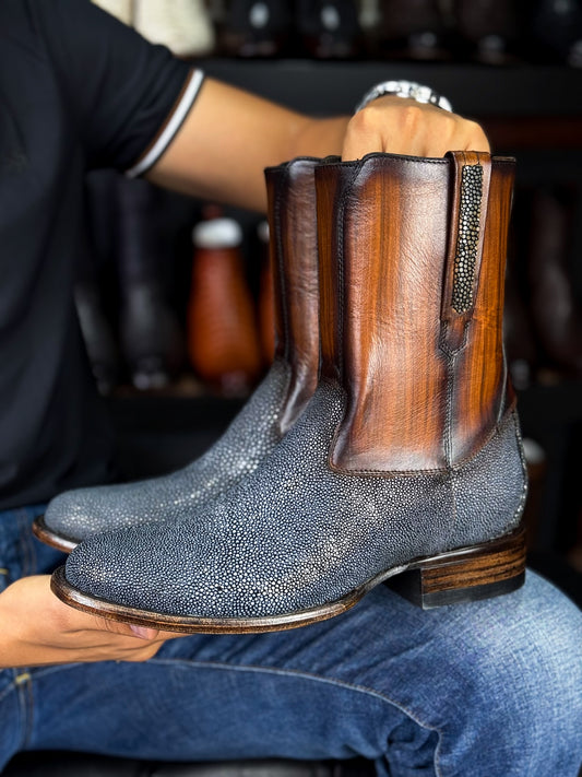 Grey Spotted Polished Men's Boots