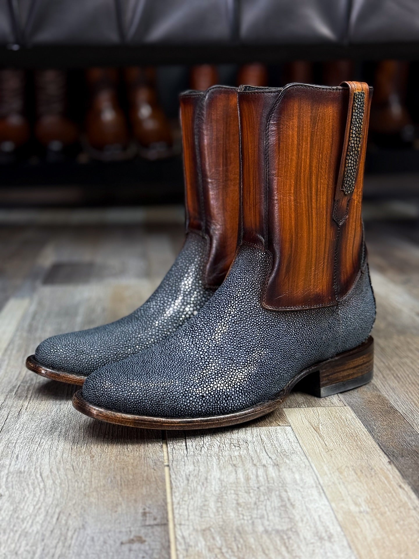 Grey Spotted Polished Men's Boots