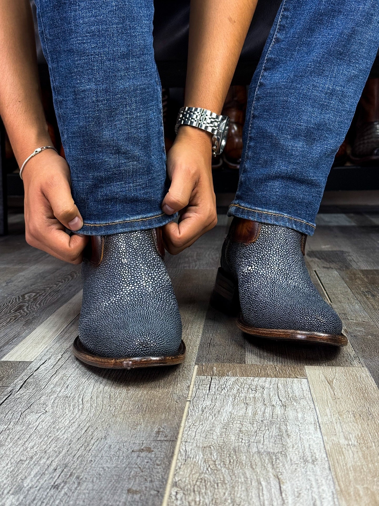 Grey Spotted Polished Men's Boots