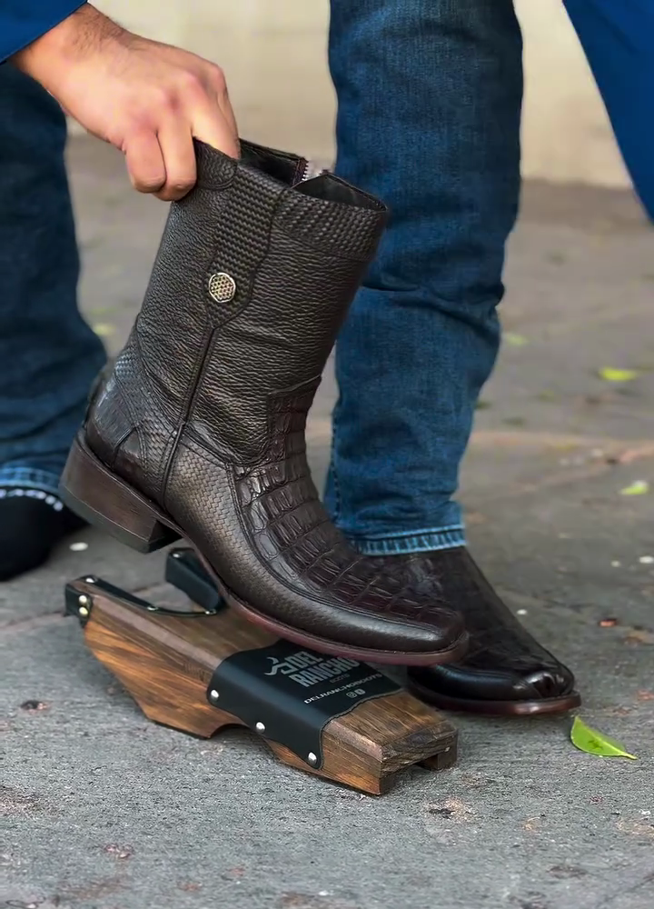 Genuine Leather Crocodile Pattern Half Square Toe Boots