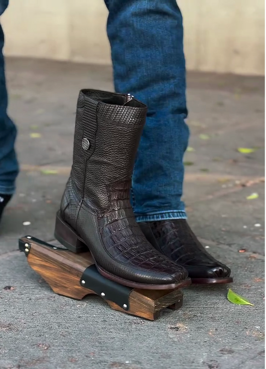 Genuine Leather Crocodile Pattern Half Square Toe Boots