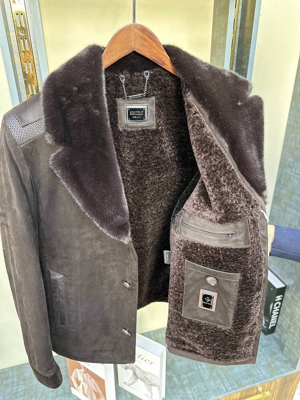 Suede Leather Jacket With Cozy Faux Shearling