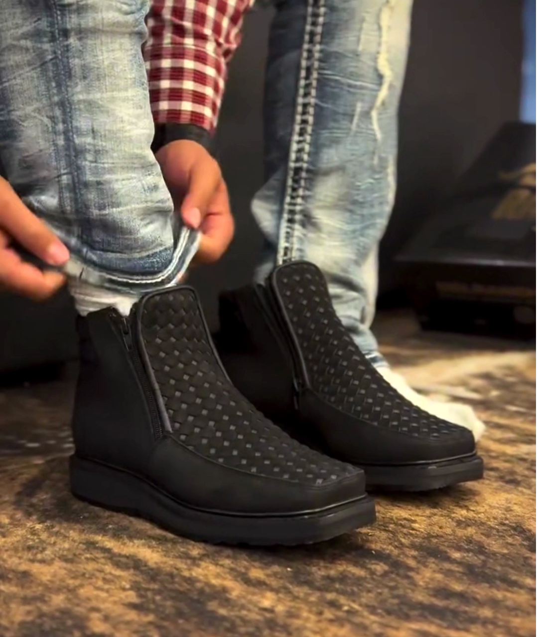 New All-Black Woven Cowboy Boots