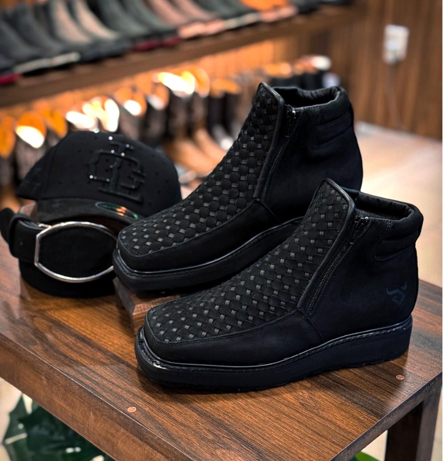 New All-Black Woven Cowboy Boots
