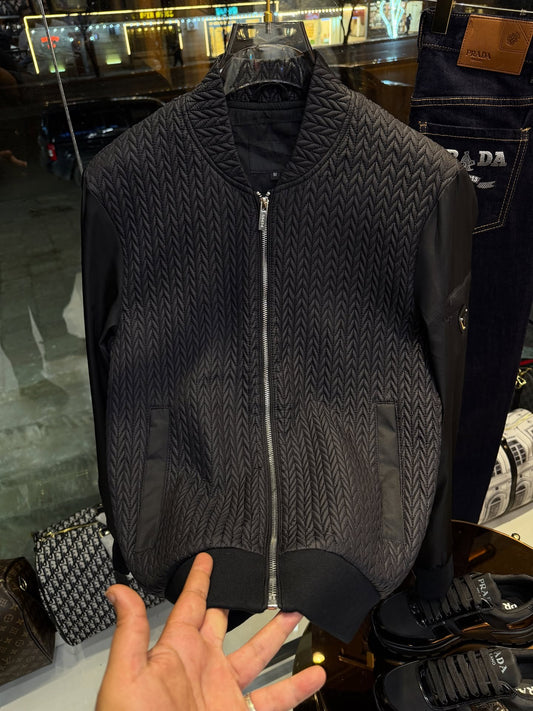 Waterproof Woven Pattern Black Jacket