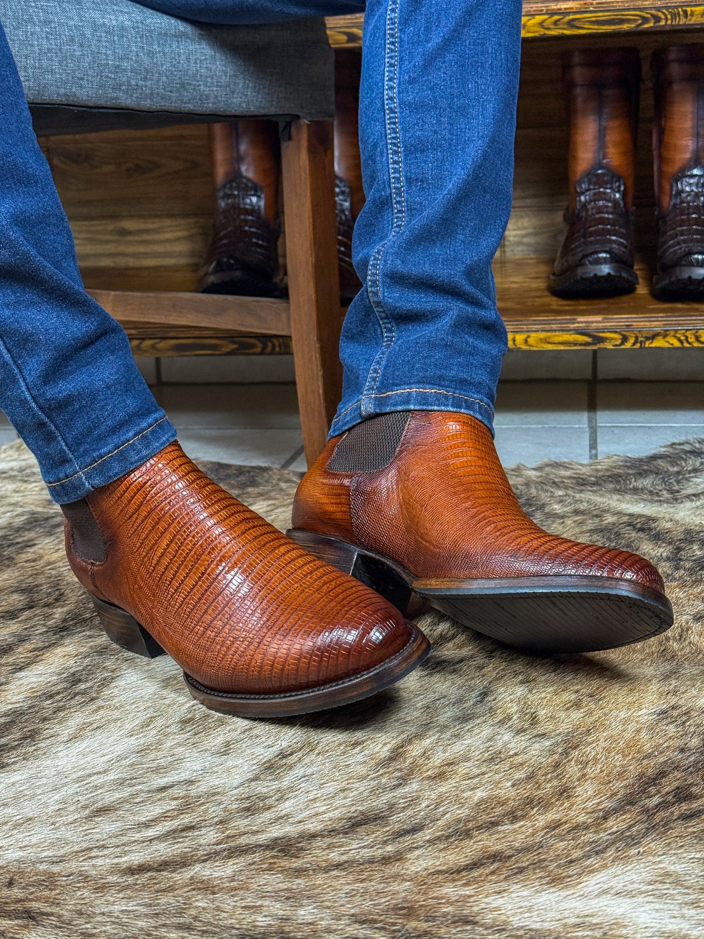 Lizard Brown Chelsea Boots