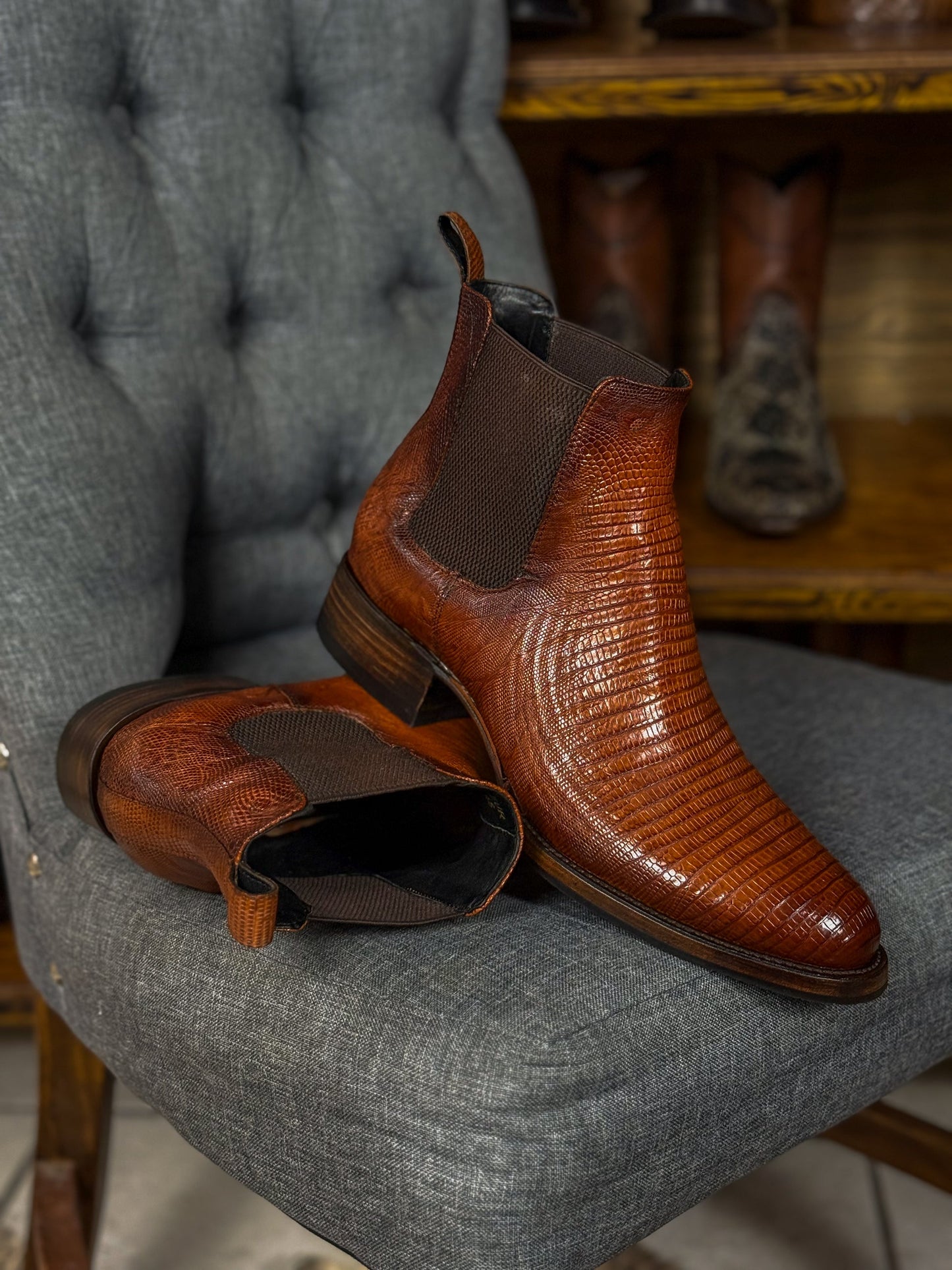 Lizard Brown Chelsea Boots