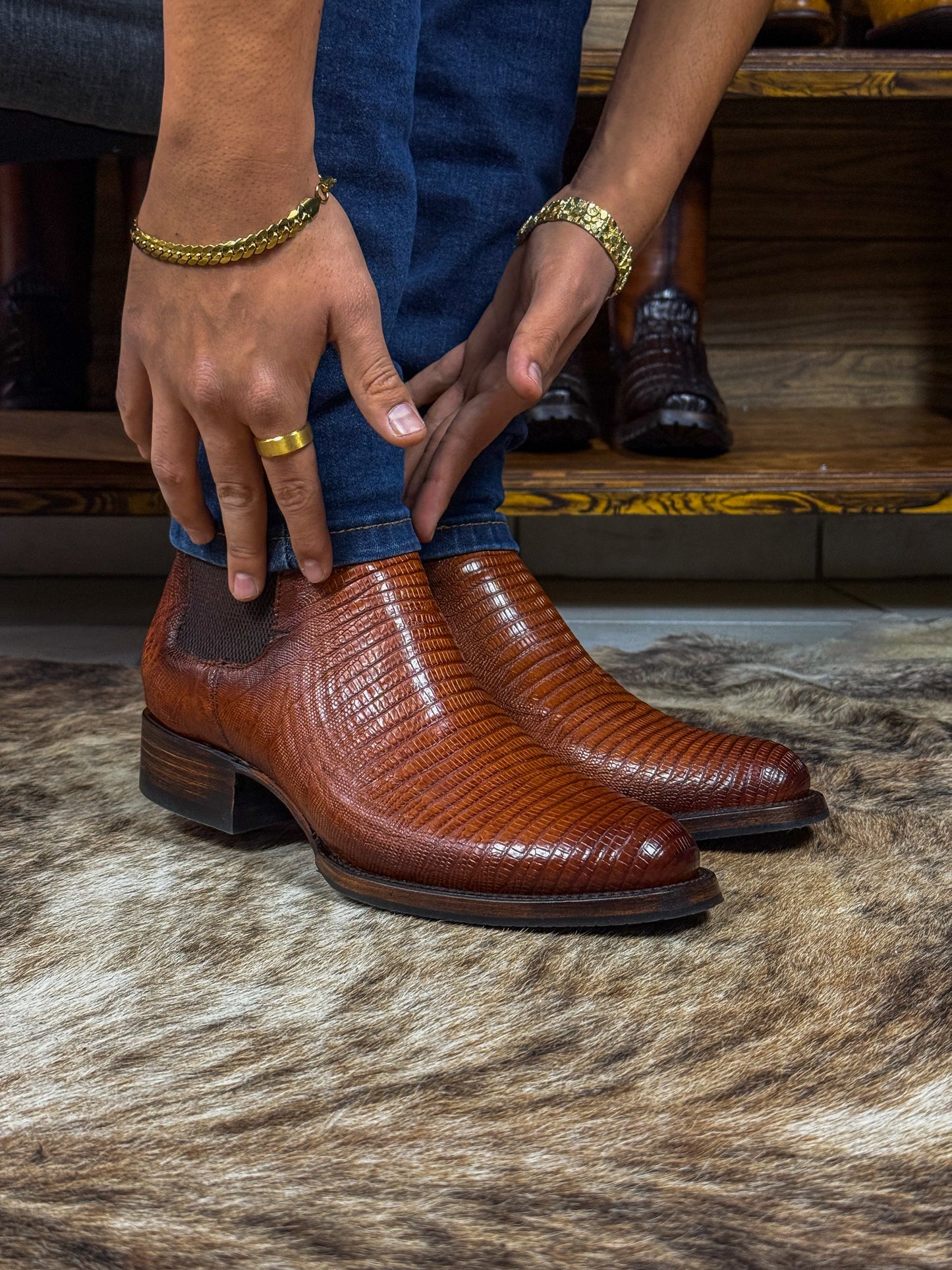 Lizard Brown Chelsea Boots