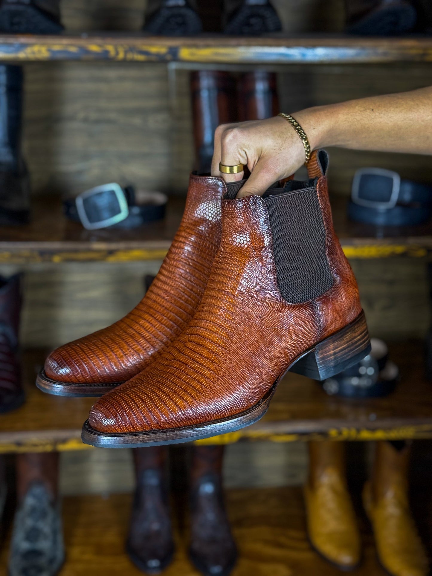 Lizard Brown Chelsea Boots