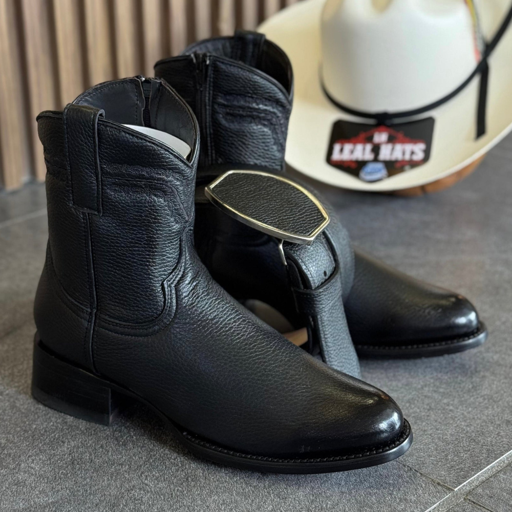 Rustic Solid-Color Genuine Leather Cowboy Boots