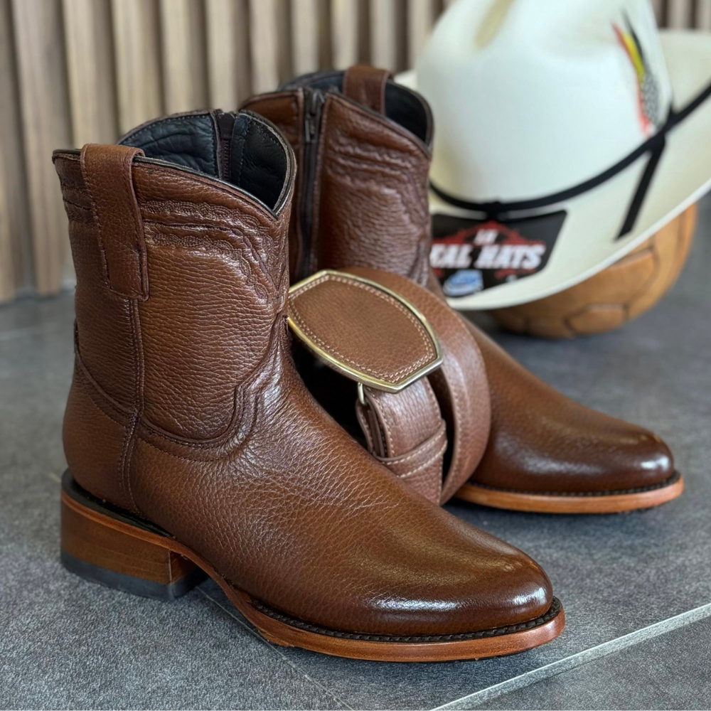 Rustic Solid-Color Genuine Leather Cowboy Boots