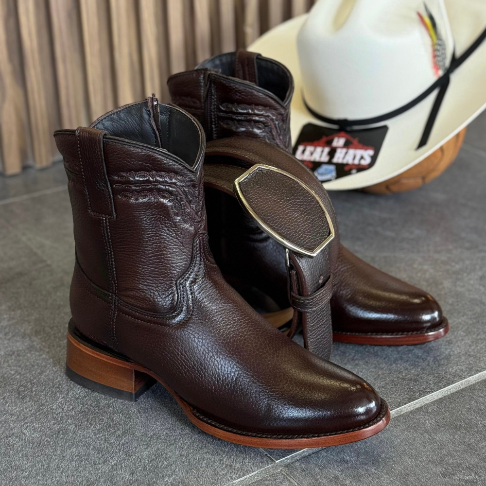 Rustic Solid-Color Genuine Leather Cowboy Boots