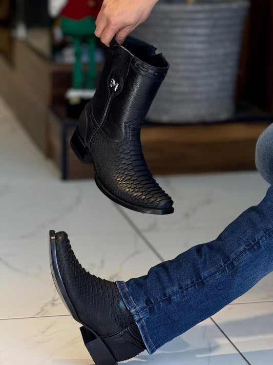 Black Python Print Zip-up Men's Boots