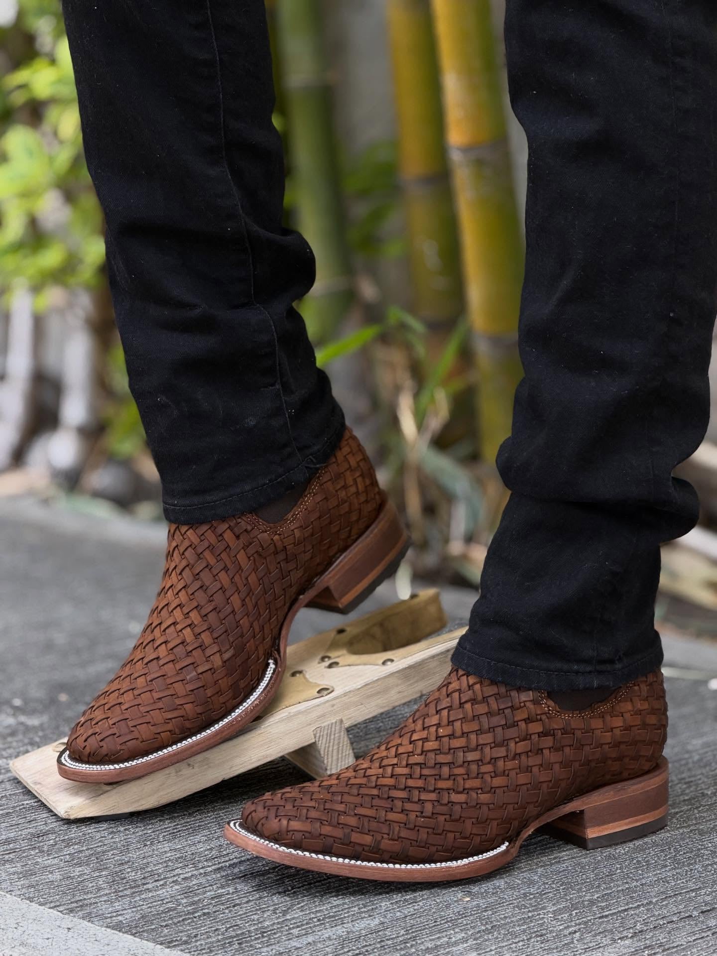 Woven Square Toe Boots