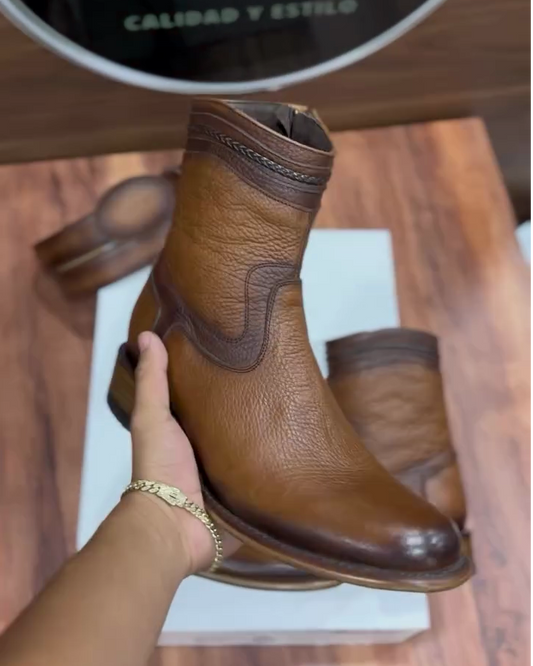 Faded Brown Ostrich Leather Cowboy Boots