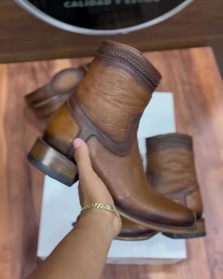 Faded Brown Ostrich Leather Cowboy Boots