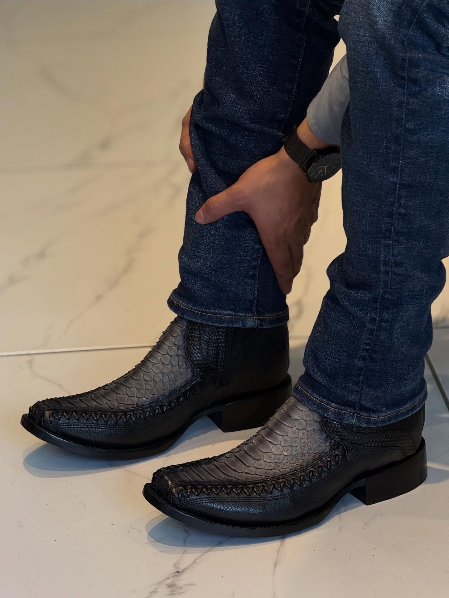 Grey Suede Python Print Boots