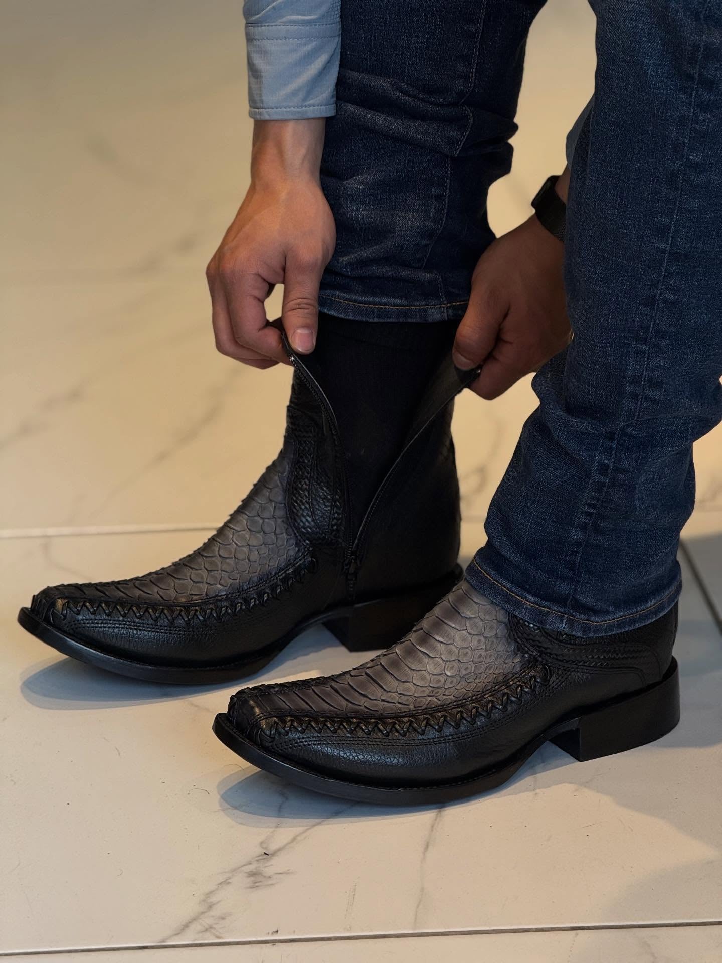 Grey Suede Python Print Boots