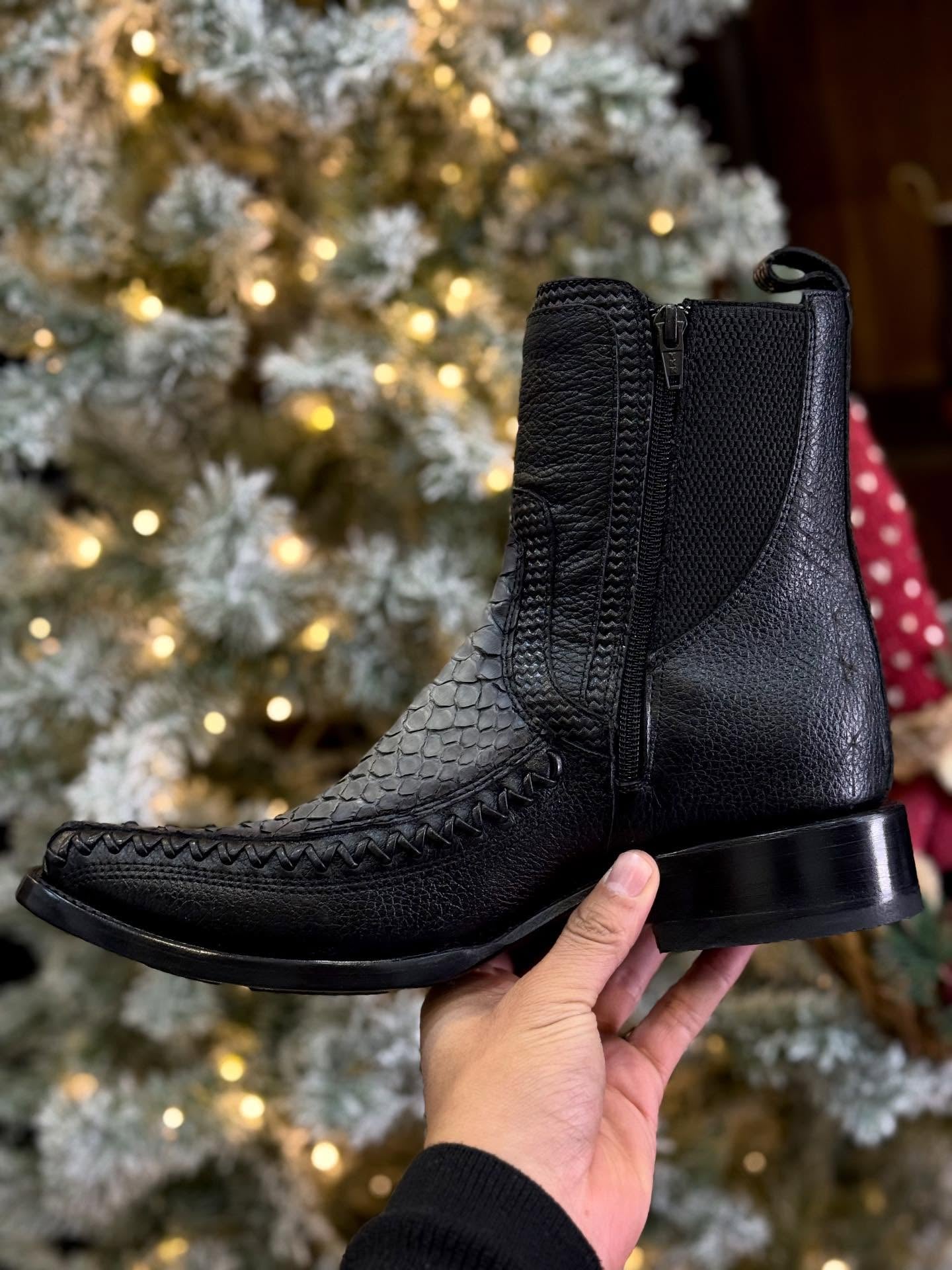 Grey Suede Python Print Boots