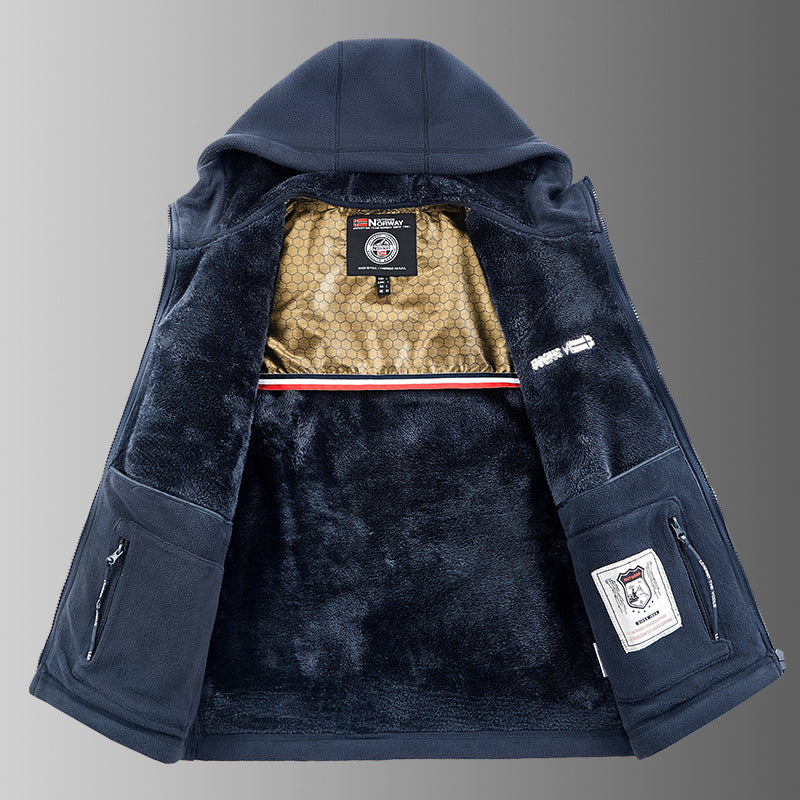 Men's Hooded Casual Fleece Jacket With Zipper