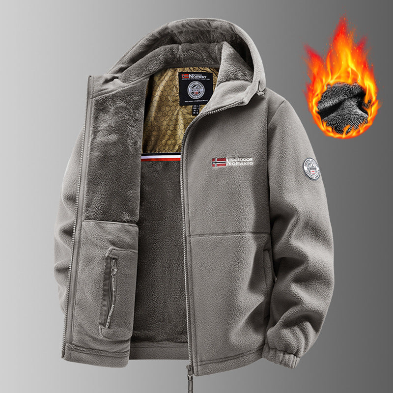 Men's Hooded Casual Fleece Jacket With Zipper