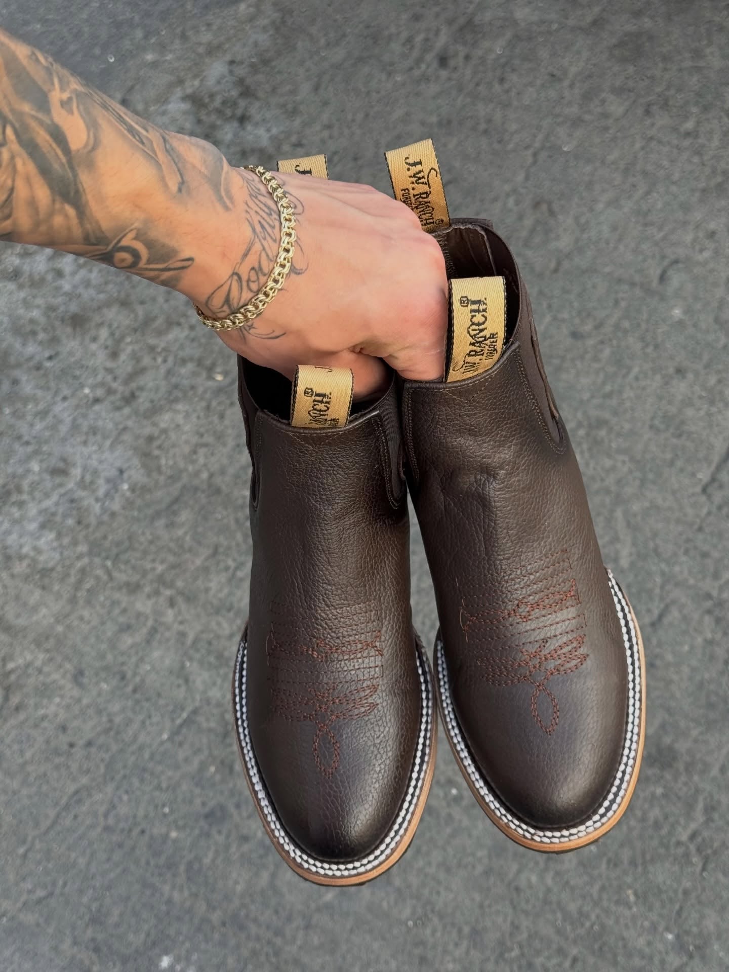 Western Genuine Leather Embroidered Cowboy Ankle Boots