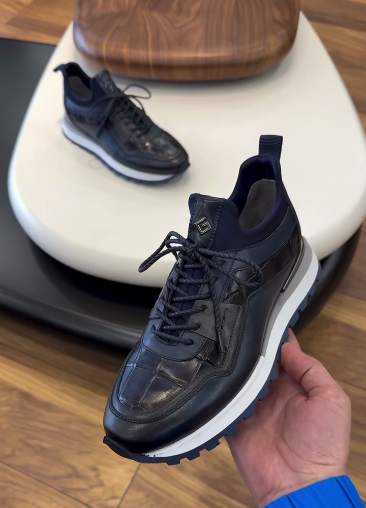 Men’s Leather Sneakers With Crocodile Details