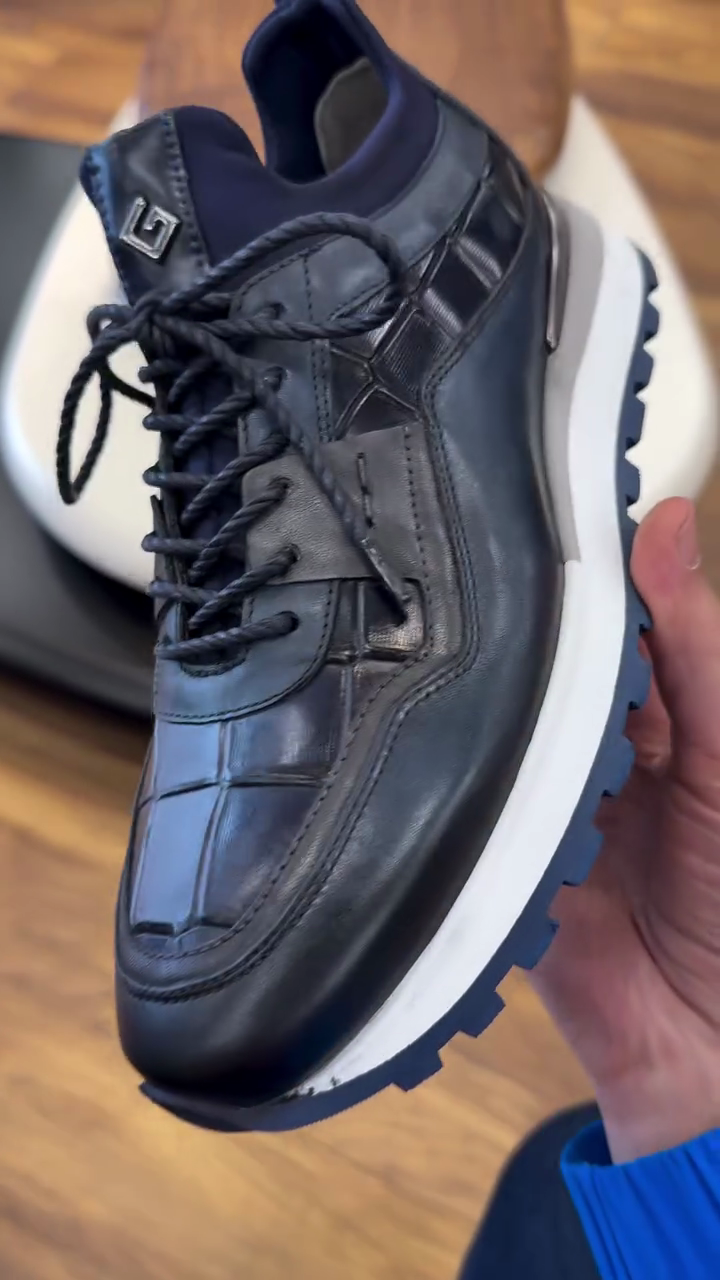 Men’s Leather Sneakers With Crocodile Details