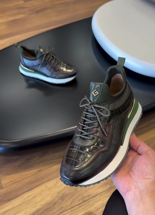 Men’s Leather Sneakers With Crocodile Details