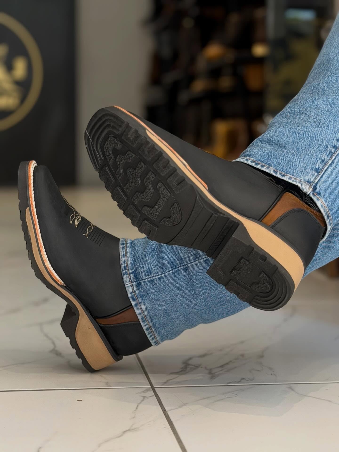 Mens Western Rodeo Cowboy Genuine Leather Square Toe Boots