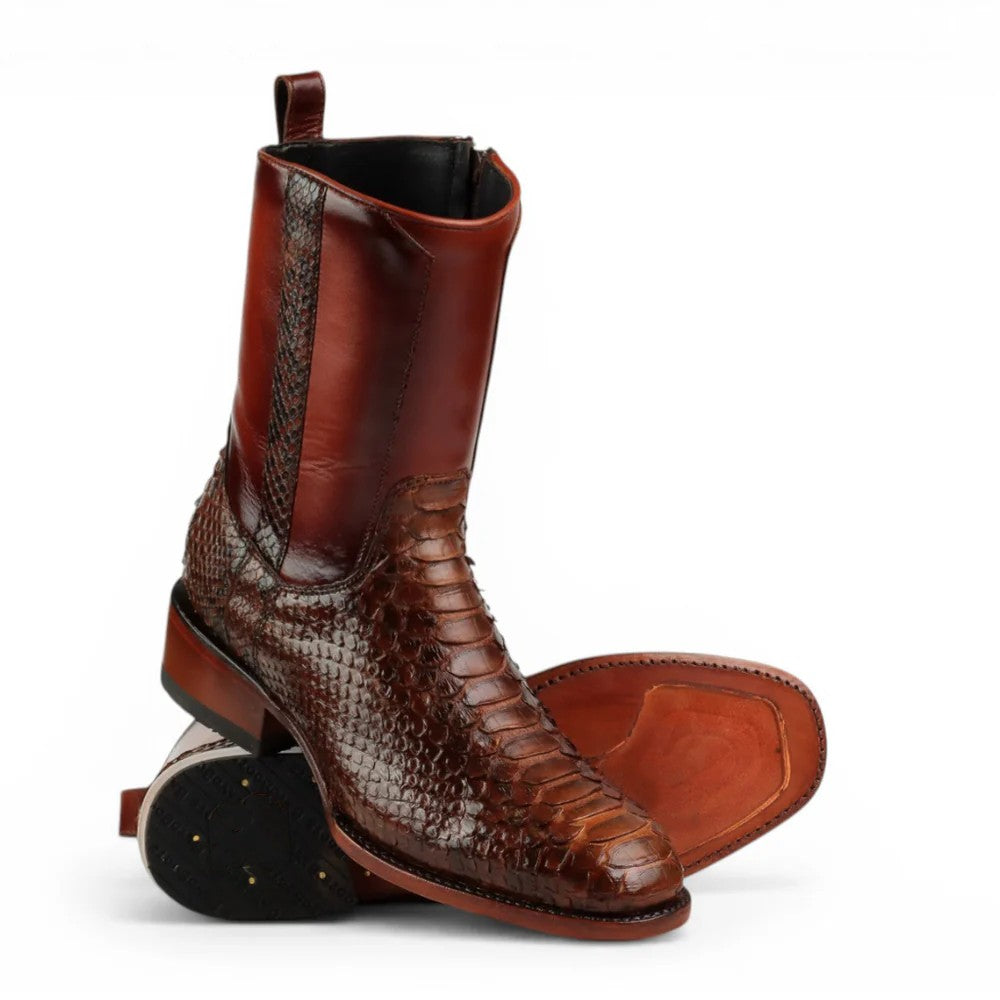 Python & Cowhide Leather Cowboy Boots