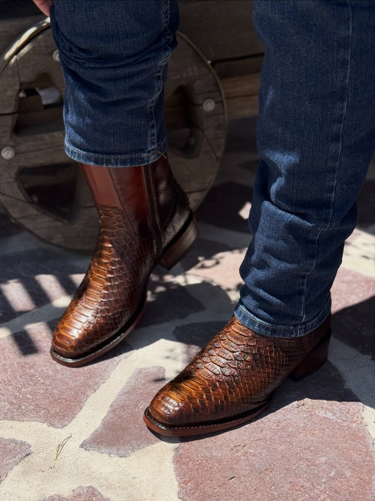 Python & Cowhide Leather Cowboy Boots