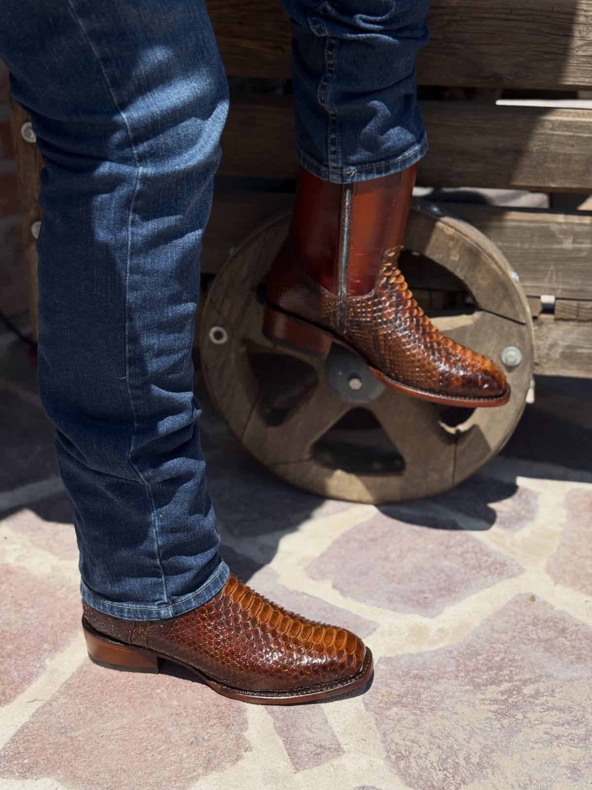 Python & Cowhide Leather Cowboy Boots