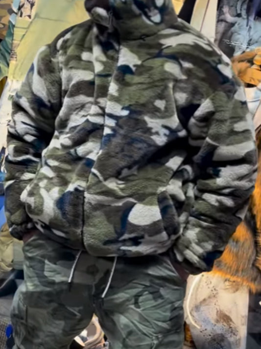 Men's Camouflage Print Faux Fur Coat