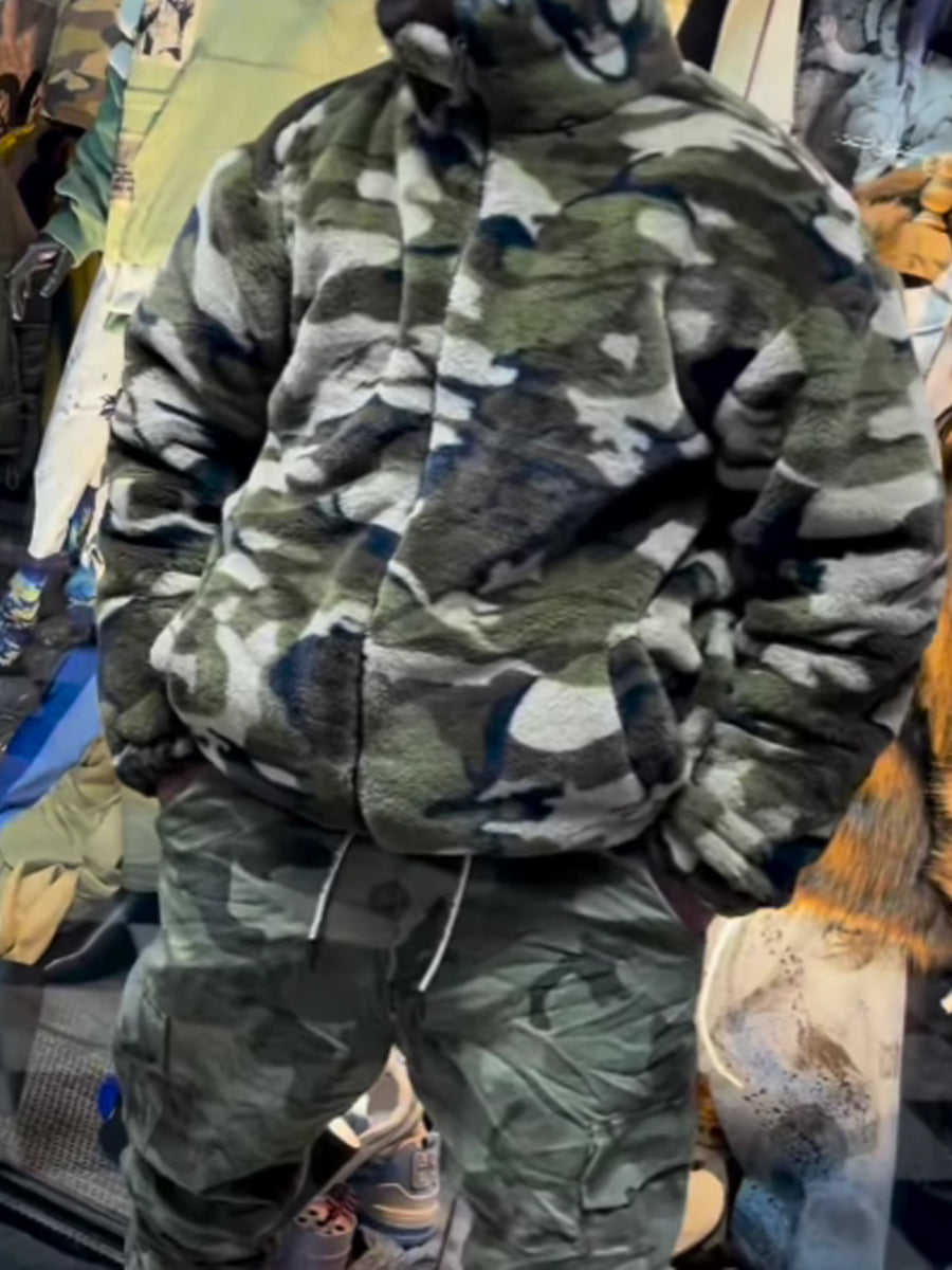 Men's Camouflage Print Faux Fur Coat
