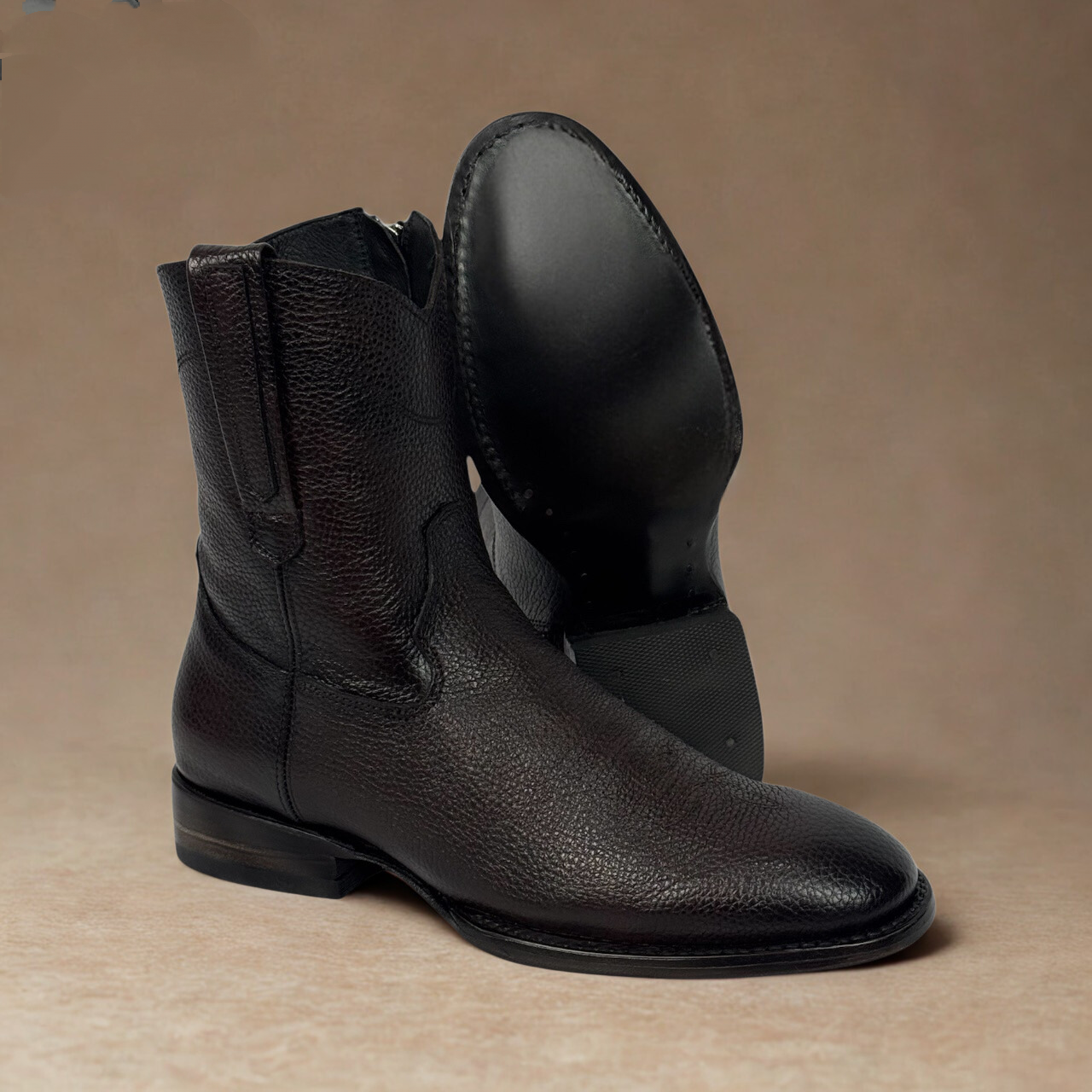 Genuine Leather Men's Boots With Embroidered Details
