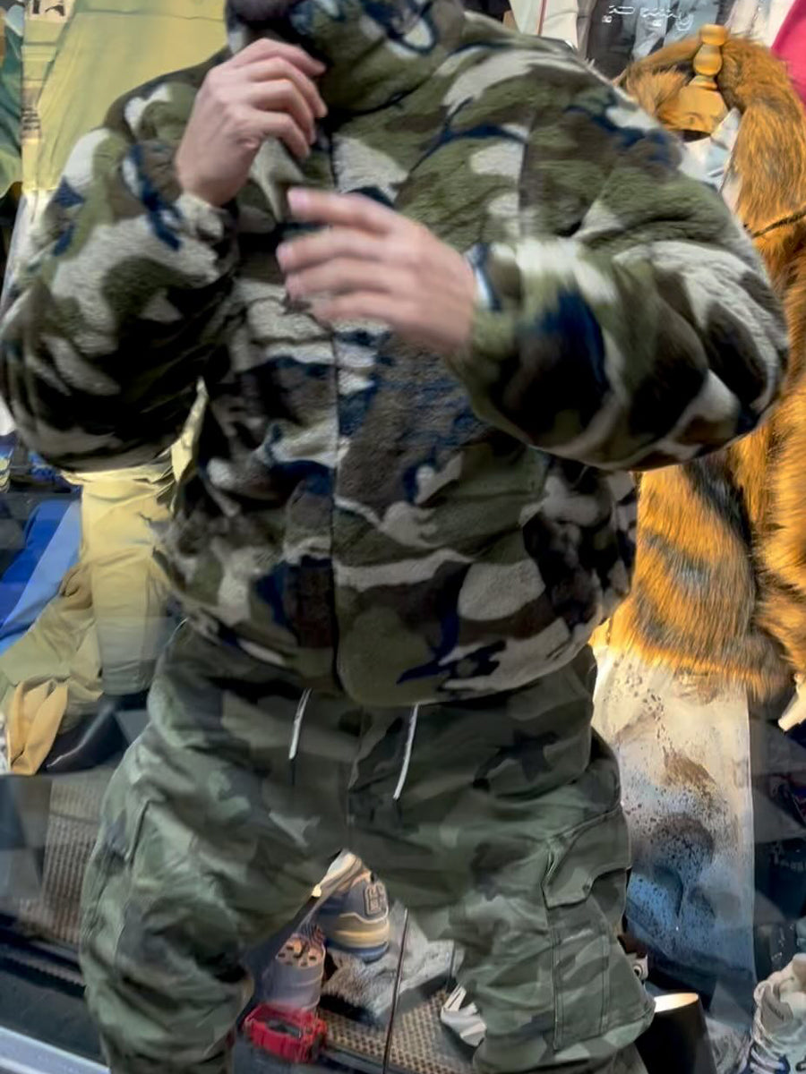 Men's Camouflage Print Faux Fur Coat