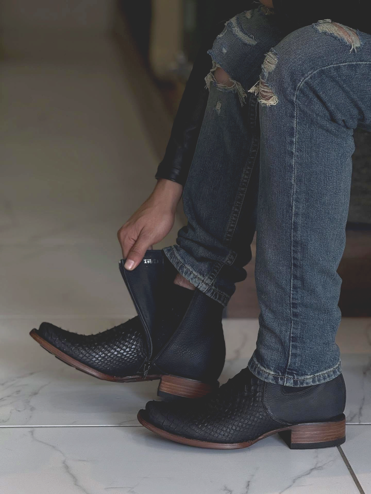 Ranchers Python Rodeo Toe Ankle Boot