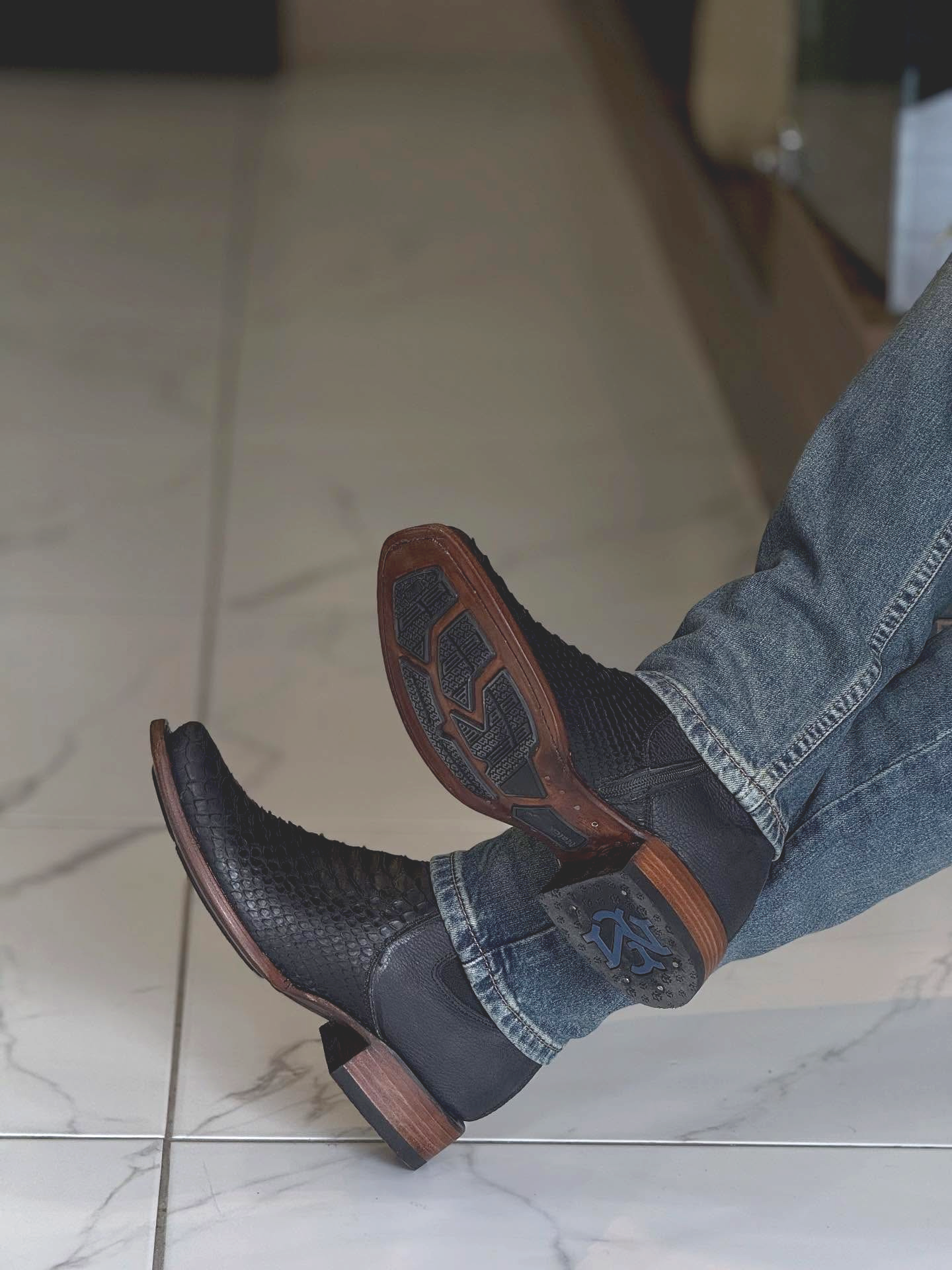 Ranchers Python Rodeo Toe Ankle Boot