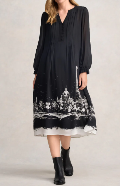 Chic Black Chiffon Print Dress
