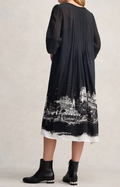 Chic Black Chiffon Print Dress