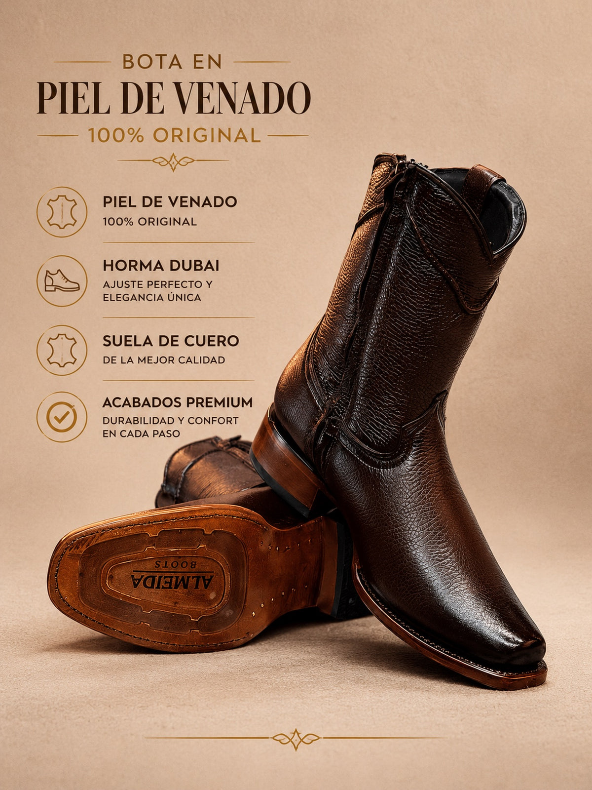 Original Deerskin  Zipper Cowboy Boots