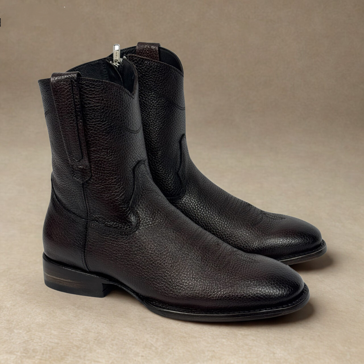 Genuine Leather Men's Boots With Embroidered Details