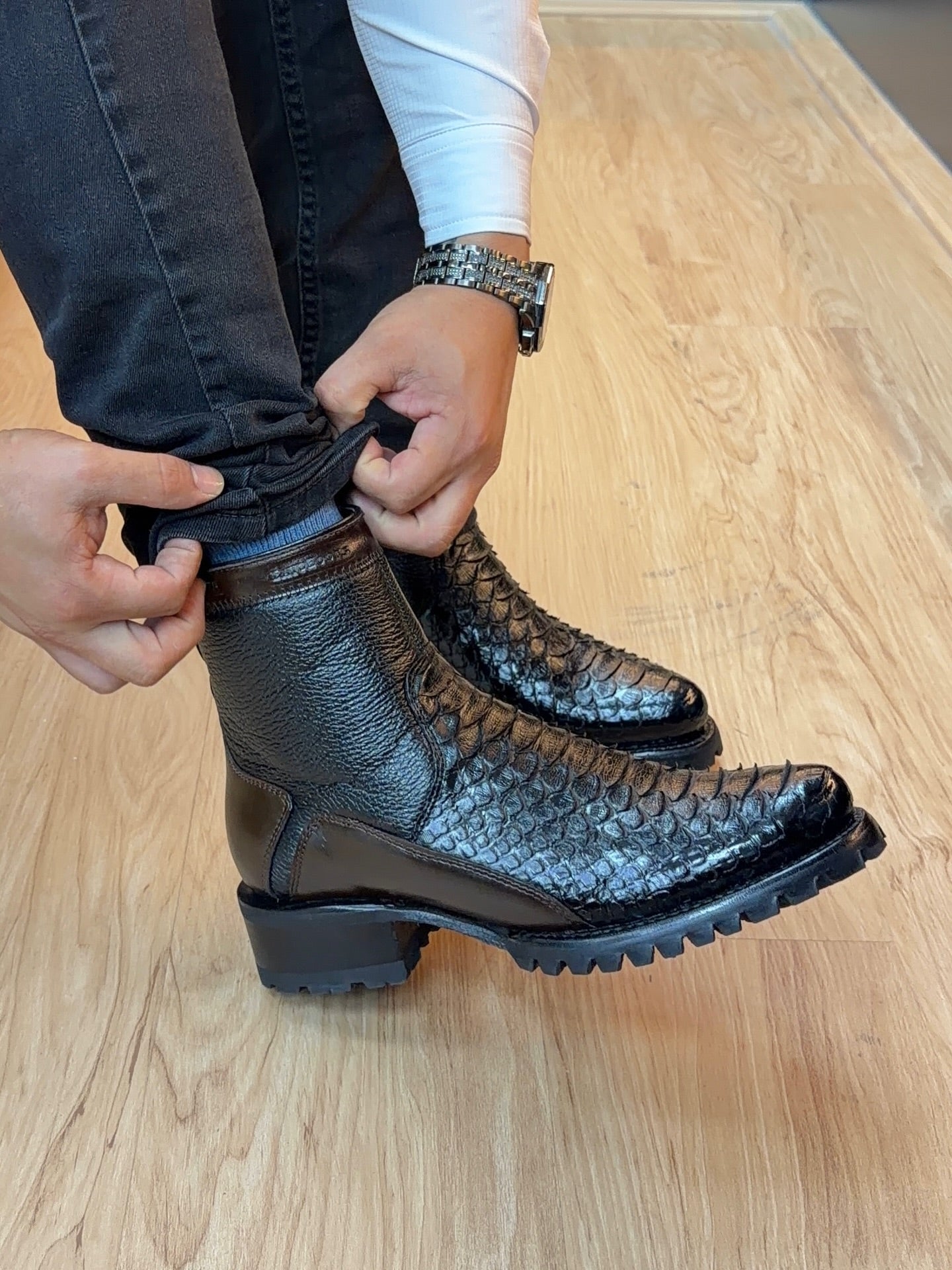 Python Cowhide Cognac Boots