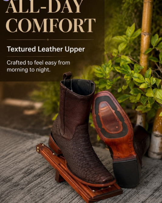 Leather Zip-Up Cowboy Boots