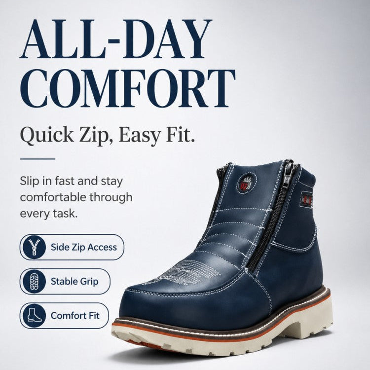 Steel Toe Zipper Leather Work Boots